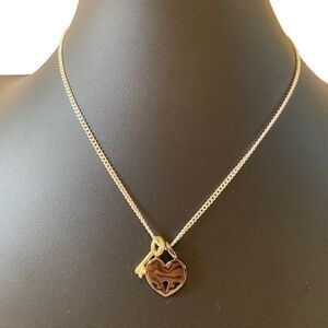 Gun Metal Heart Shaped Lock w/ Gold Tone Key on Serpentine Chain.